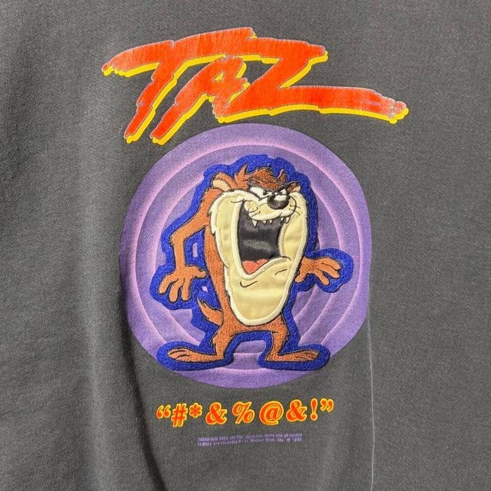 Vintage 90s Taz Faded Black Crewneck Disney Cartoon Sweatshirt Mens XL - Picture 2 of 6